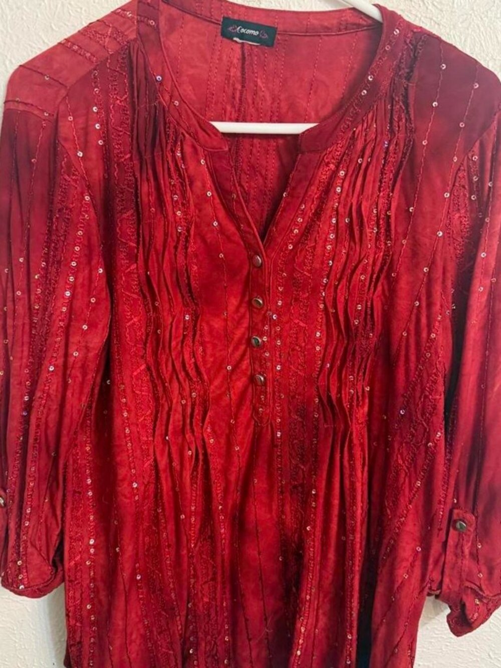 Cocomo red sparkle V-neck top size med
